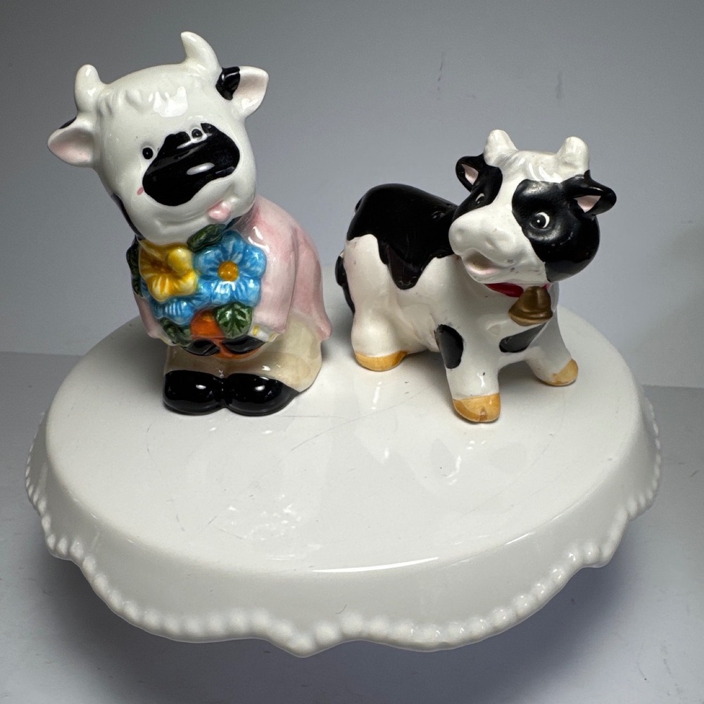 Apex Cow Salt and Pepper Shakers Set Black White Pink Ceramic Farmhouse